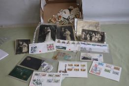 A COLLECTION OF STAMPS, vintage first day covers, old photographs and cigarette cards