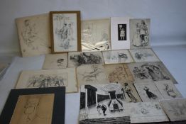 A QUANTITY OF PEN AND INK ILLUSTRATIONS FOR BOOKS OR MAGAZINES, some unsigned but signatures include