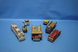 SEVEN MIXED DINKY VEHICLES to include Aveling Baford Centaur Dump truck, Vega Major luxery coach,