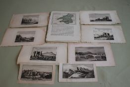 WELSH INTEREST - A COLLECTION OF BOOK REMOVED 18TH AND 19TH CENTURY MAPS AND ENGRAVINGS,
