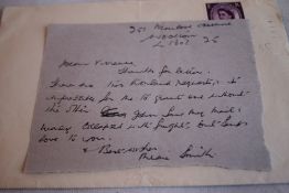 BEATLES INTEREST AUNT MIMI - a note written by Aunt Mimi to a John Lennon fan, a small slip of paper