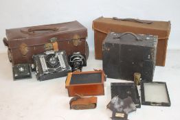 A VINTAGE CASED 'NEWMAN OF GUARDIA' CAMERA AND ACCESSORIES, together with a leather cased 'Peeling &