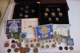 ROYAL MINT UNCIRCULATED SETS, COMMEMORATIVE'S, COINS ETC, coloured coins in presentation boxes etc