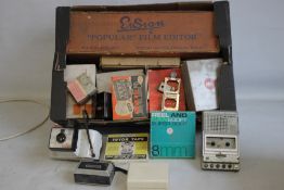 TWO BOXES OF ASSORTED PHOTOGRAPHIC EQUIPMENT, to include a vintage Polaroid 'Swinger' camera,