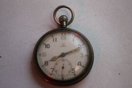 A MILITARY OMEGA G.S.T.P POCKET WATCH WITH IMPRESSED MILITARY MARKINGS, signed Omega to the dial and
