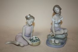 TWO LLADRO FIGURES OF LADIES WITH FLOWERS - 7706 REFLECTION OF HELENA AND 8573 FLOWER ARRANGEMENT