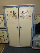 A MODERN PAINTED CHILDS LOW TWO DOOR WARDROBE H-155 W-95 CM