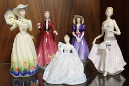 FOUR FRANCESCA PORCELAIN LADY FIGURES TOGETHER WITH A COALPORT JUNE FIGURE (5)