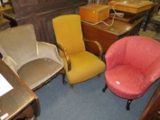 THREE ASSORTED UPHOLSTERED VINTAGE CHAIRS