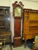 A 19TH CENTURY OAK EIGHT DAY LONGCASE CLOCK BY J.HALL - DESFORD ARCHED BRASS DIAL TWIN WEIGHT /