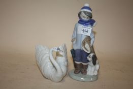 TWO LLADRO FIGURES 5220 WINTER BOY AND 6175 WHITE SWAN