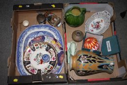 TWO TRAYS OF ASSORTED CERAMICS TO INCLUDE MASONS CABINET PLATES