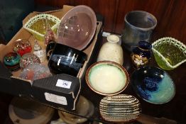 A COLLECTION OF STUDIO POTTERY AND STUDIO GLASSWARE TO INCLUDE PAPERWEIGHTS