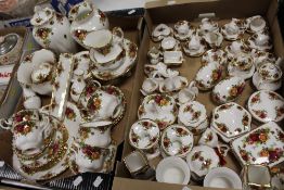 TWO TRAYS OF ROYAL ALBERT OLD COUNTRY ROSES CHINA AND CERAMICS TO INCLUDE CUPS AND SAUCERS,