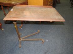 AN ANTIQUE CAST / WOOD ADJUSTABLE BED TABLE