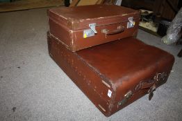 A VINTAGE GARSTIN LEATHER SUITCASE TOGETHER WITH ANOTHER