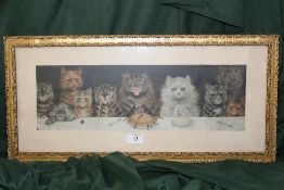 AFTER LOUIS WAIN (1860 - 1939). A vintage study of ten cats at a dining table saying grace, signed