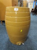 A LARGE GLAZED 8 LITRE STONEWARE BARREL, H 50 CM