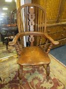 AN ANTIQUE WINDSOR HOOPBACK ARMCHAIR - SPLIT TO MID RAIL