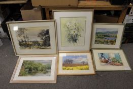 A COLLECTION OF PASTEL PICTURES AND WATERCOLOURS TO INCLUDE A PAIR OF PASTEL PICTURES BY MARMEY