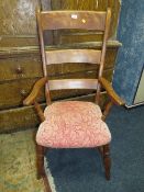 AN ANTIQUE BAR BACK KITCHEN ARMCHAIR
