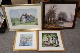 A FRAMED AND GLAZED WATERCOLOUR ENTITLED CLANFORD HALL FARM BY IAN SMITH TOGETHER A FRAMED OIL ON