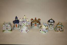 FIVE LATE 19TH / EARLY 20TH STAFFORDSHIRE COTTAGE PASTILLE BURNERS, together with two other pastille