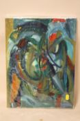 AN ABSTRACT UNFRAMED OIL ON CANVAS ENTITLED COMPOSITION 98 2007 BY NIGEL WATERS - SIGNATURE VERSO
