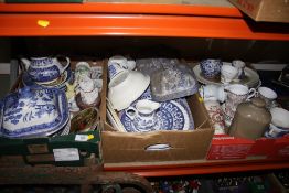 THREE TRAYS OF ASSORTED CERAMICS TO INCLUDE BLUE AND WHITE CHINA, VALE CHINA ETC.