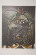A FRAMED AND GLAZED LIMITED EDITION PICASSO ABSTRACT PORTRAIT STUDY PRINT 130/200 WITH BLIND STAMP