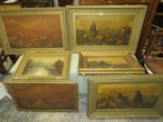 A COLLECTION OF SIX ASSORTED VICTORIAN GILT FRAMED LITHOGRAPH TO INCLUDE A TWO SEASCAPES (6)