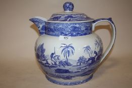 I LARGE SPODE BLUE AND WHITE THE SIGNATURE COLLECTION 'INDIAN SPORTING' LIDDED JUG OVERALL