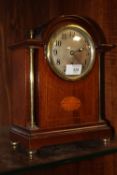 AN ANTIQUE INLAID MAHOGANY MANTEL CLOCK, BY NEWBRIDGE WORK OF BATH