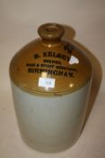 A VINTAGE STONEWARE FLAGON ADVERTISING 'B. KELSEY, BREWER, WINE AND SPIRIT MERCHANT, BIRMINGHAM'