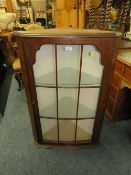 AN ANTIQUE WALNUT GLAZED HANGING CORNER CABINET H-100 CM