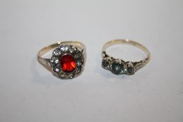 TWO 9 CT GOLD AND SILVER DRESS RINGS