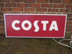 A LARGE ILLUMINATING COSTA COFFEE SHOP ADVERTISING SIGN - W 124 cm, H 48 cm, D 9 cm
