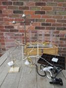 A WOODEN GLAZED TABLE TOP DISPLAY CASE TOGETHER WITH AN ACRYLIC DISPLAY CASE AND A SELECTION OF