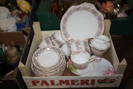 A BOX OF LAURIE AND CO. CHINA TOGETHER WITH A ROYAL ALBERT BLOSSOM TIME CUP AND SAUCER