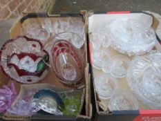 TWO TRAYS OF GLASSWARE TO INCLUDE CUT GLASS STUART CRYSTAL DRINKING GLASSES ETC