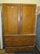 A 19TH CENTURY SCUMBLED SMALL PINE HOUSEKEEPERS CUPBOARD, NO CORNICE, H-187 W-126 D-47 CM A/F