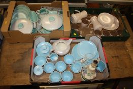 THREE TRAYS OF RETRO POOLE CHINA OF ASSORTED COLOUR WAYS, TO INCLUDE TUREENS, TEA AND COFFEE POT