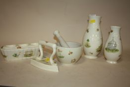 FIVE PIECES OF AYNSLEY EDWARDIAN KITCHEN GARDEN, TO INCLUDE A PESTLE AND MORTAR