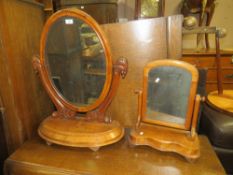 A LARGE VICTORIAN MAHOGANY DRESSING MIRROR H-77 CM AND A SMALLER EXAMPLE (2)