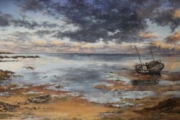 A FRAMED AND GLAZED PASTEL ENTITLED 'WAITING FOR THE TIDE' SIGNED JEAN BYATT SIZE - 51CM X 31CM