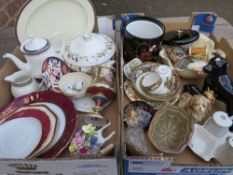 TWO TRAYS OF CHINA AND CERAMICS TO INCLUDE NORITAKE, BESWICK ETC.