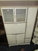 A VINTAGE PAINTED KITCHENETTE WITH PULL DOWN ENAMELLED SECTION H-175 W-107 CM