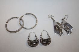 THREE PAIRS OF SILVER EARRINGS - APPROX 23G