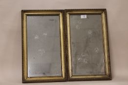 A PAIR OF ANTIQUE GILT FRAMED MIRRORS - OVERALL SIZE H 48.5 BY 29.5 CM