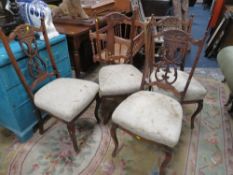 A SET OF FOUR EDWARDIAN DINING CHAIRS A/F